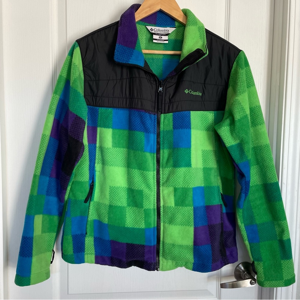 Columbia Vibrant Green and Purple Fleece Jacket Women's Size XL
